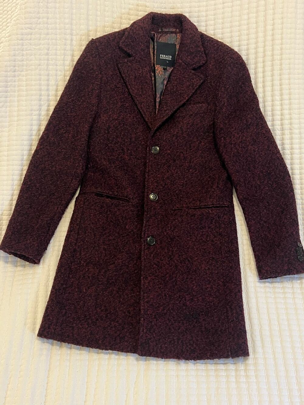 Gianni Feraud Boucle Wool Blend Overcoat Jacket - Size S